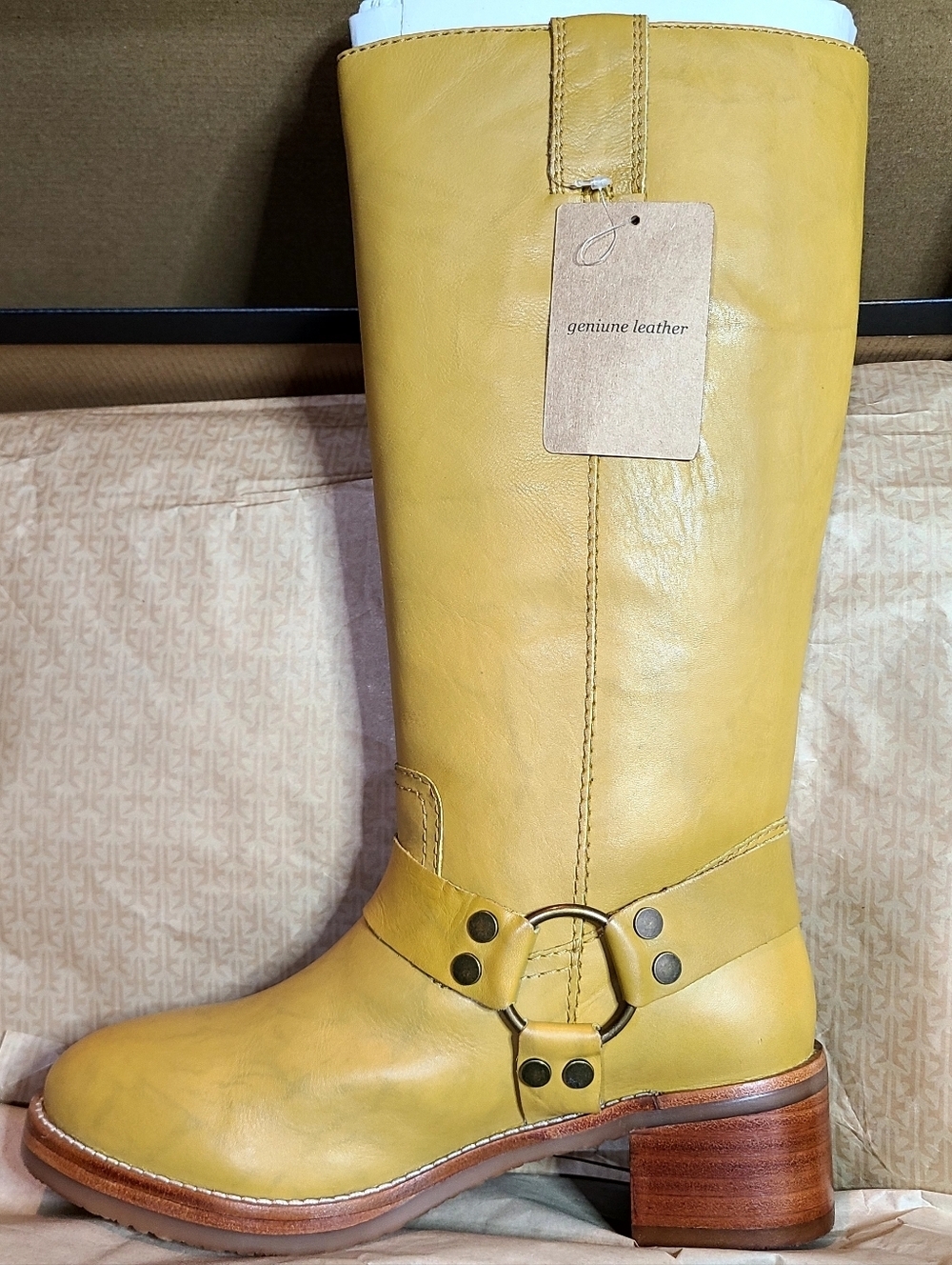 Frye CAMRYN Tall HARNESS Boots BANANA Leather Women  MSRP$498 NWB - Picture 2 of 7